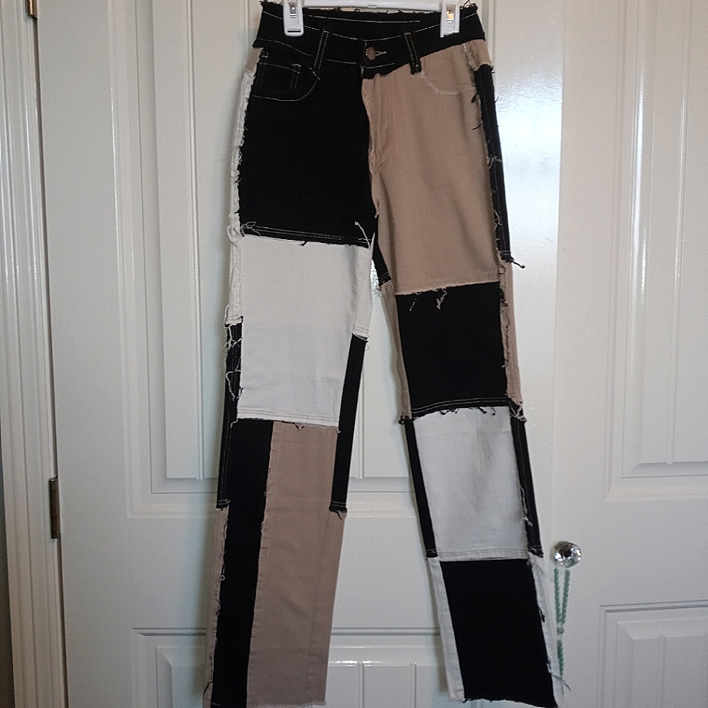 Patchwork colorblock jeans